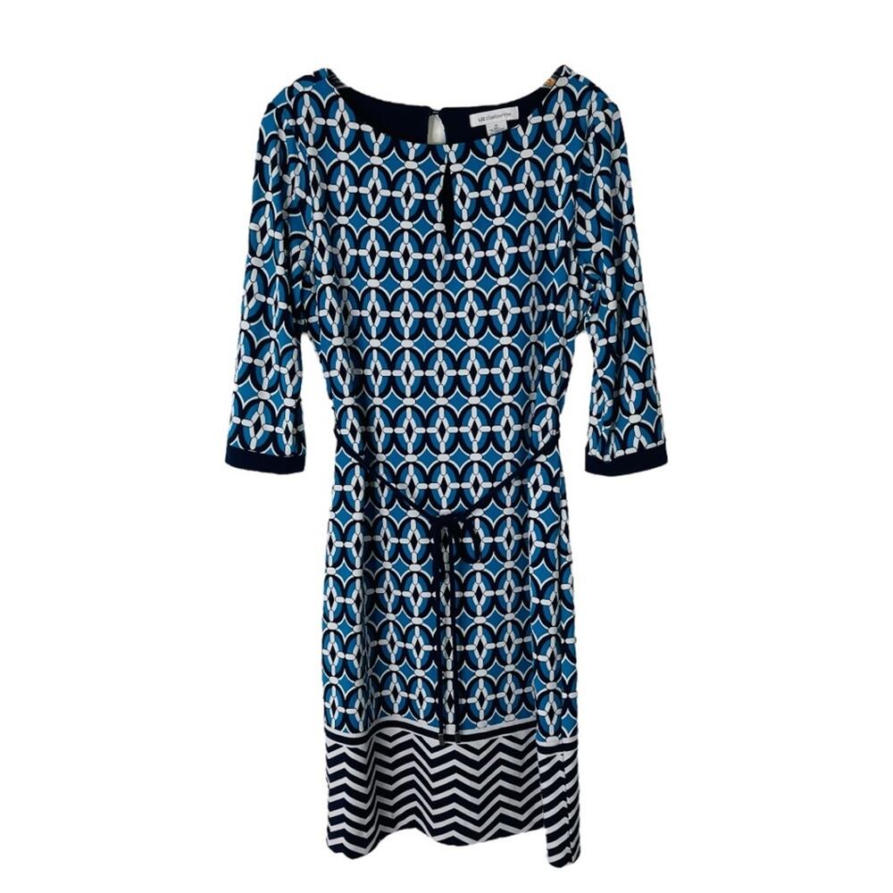 Liz Claiborne blue white nautical coastal preppy stretchy midi dress medium